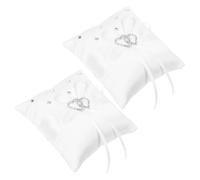 SHINEOFI 2 Pièces Coussin Alliance Mariage Blanc Léger et Doux avec Double Cœurs, Nœud en Ruban Raffiné et Strass pour Cérémonie de Mariage Romantique