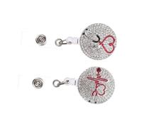 SHINEOFI 2 pièces Porte Badge Rétractable avec Clip et Boucle Porte Clés Support Décoratif pour Cartes Identité Pratique pour Infirmières Étudiants et