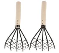 SHINEOFI 2 pièces Râteau à Palourdes avec Filet Manche Bois Antidérapant Outil de Aux Fruits de Mer et Compact pour Creuser Coquillages et Huîtres