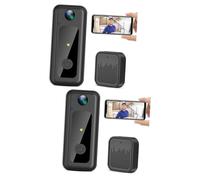 SHINEOFI 2 Pièces Sonnette Intelligente Sonnette Noire Sonnette Vidéo Couleur Porte Wifi Caméra Sonnette Sans Fil Video Intercom Doorbell Sonnette Avec Écran D'affichage Plastique