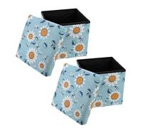 SHINEOFI 2 Pièces Tabouret de Rangement Pliable en Pouf Multifonction | Toile de Coton et Panneau de Fibres, Repose-pieds Léger et Facile à Déplacer, pour Voiture ou Buanderie
