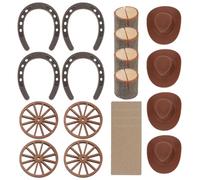SHINEOFI 20 Pièces Décoration de Fête Western Rustique pour Mariage et Anniversaire, Ensemble Léger en Bois et Fer Fer à Cheval, Roue, Chapeau Cowboy et Souche d'arbre Facile à Arranger