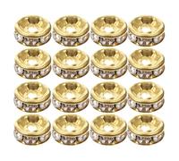 SHINEOFI 200 Pièces Perles D'espacement Rondes Strass Doré 8 Mm pour Fabrication de Bijoux, Bracelets et Colliers Diy, Perles Artisanales à Gros Trou, Entretoises pour Bracelets à Breloques