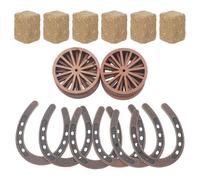 SHINEOFI 24 Pièces Décoration de Fête Cowboy, Centre de Table Western, Mini Bottes de Foin et Roue de Charrette en Bois et Fer, Réutilisable et Portable, pour Loisirs Créatifs et Salon