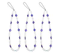SHINEOFI 3 Pièces Lanière de Téléphone à Perles Bleues Œil Protecteur, Lot de 3 Bracelets Perlés Décoratifs, Accessoires Mode Légers et Résistants pour Téléphone Portable, Charme Anti-Perte