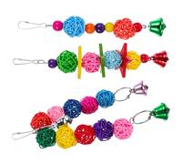 SHINEOFI 3 Pièces Mâcher pour Perroquet avec Boule en Rotin et Cloche Suspendue, Stimulation Intellectuelle Multifonctionnelle pour Perruches et Inséparables en Cage