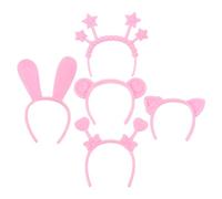 SHINEOFI 4 Ensemble Poupée Oreilles d'ours Bandeau Reine De Coeur Bandeaux De Chat pour Les Filles Cotillons De La Couronne Collier De Bébé en Silicone Plastique Rose