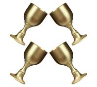 SHINEOFI 4 Pièces Coupe Médiévale, Gobelet Rétro à Pied Haut | Finition Polie Dorée, Large Bol et Tige Élancée, pour Cocktails, Boissons, Réception