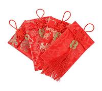 SHINEOFI 4 pièces Lot de Pochettes Rouges Traditionnelles Tissu Style Chinois avec Nœud Chinois pour Fêtes An et Occasions Spéciales