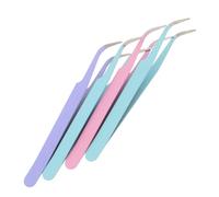 SHINEOFI 4pièces Pince à Épiler Incurvée Acier Lot pour Stickers Extensions de Cils Électronique Ongles Strass Bijoux et Scrapbooking