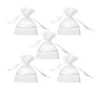 SHINEOFI 5 Pièces Paquet à Bijoux Blancs en Dentelle Polyester Fermeture à Cordon, Forme Fleur à Cinq Pétales, pour Présents de Mariage et Rangement de Bijoux