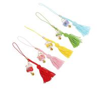 SHINEOFI 5 Pièces Pendentif Chat Céramique avec Clochette Amulette de Décorative pour Téléphone et Clés Accessoires et Pratiques