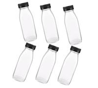 SHINEOFI 6 pièces Bouteilles Verre Transparentes pour Jus Lait et Yaourt Réutilisables avec Couvercles Étanches Petites Bouteilles Pratiques pour Boissons Au Quotidien Couleur Aléatoire