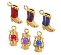SHINEOFI 6 Pièces Double Sided Enamel Western Charms Stainless Steel Texas Boot Vintage Oil Lantern Pendants For DIY Jewelry Making Christmas Keychains And Bracelets