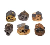 SHINEOFI 6 Pièces Figurine Maison Miniature Décorative, Mini Maison de Village Rustique en Résine Couleur Café, Déco DIY pour Micro Paysage et Rebords de Fenêtre, sans Entretien,