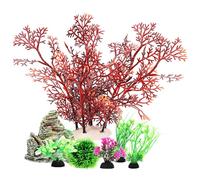 SHINEOFI 7pièces Plantes Artificielles pour Aquarium De Décoration avec Rochers Et Grottes pour Poissons Betta Et Rouges