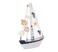 SHINEOFI 8 Pièces Décorations Bateau Bois Mini Voilier avec Coquillages et Filet Figurines Nautiques Vintage pour Fête Thème Océan et Chambre