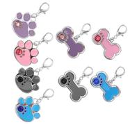 SHINEOFI 8 pièces Plaques Identification pour Animaux Gravé Pendentifs Os et Patte Colorés Légers et Résistants Accessoires Anti-Perte pour Colliers Chiens et Chats