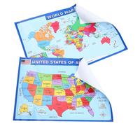 SHINEOFI Affiche Murale Éducative Carte Du Monde Et Carte Des États-unis, Format 2 Pièces, Couleurs Vives, Pour Classe Et Chambre D’adolescents, Apprentissage Géographie