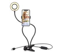 SHINEOFI Anneau Lumineux à LED avec Support Smartphone Lumière D’Appoint à Intensité Variable 3 Modes Réglables Noir Éclairage Selfie et Vidéo USB pour Live Streaming et Photographie