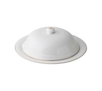 SHINEOFI Assiette à Steak en Céramique 20 CM avec Bordure Dorée Plat de Service avec Couvercle Assiette de Conservation des Aliments Cuisine Occidentale Vaisselle pour Restaurant et