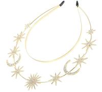 SHINEOFI Bandeau Étoile et Lune Double Couche en Métal Doré pour Femmes | Coiffe de Déesse, Finition Luxueuse, Style Médiéval Bohème, Usage Scène et Enterrement de Vie
