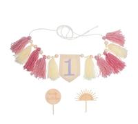 SHINEOFI Bannière pour Chaise Haute Bébé 1Er Anniversaire Pompons Rose Décoration Fête Garçon et Filles Fournitures Réutilisables pour Photos Souvenirs et Shower