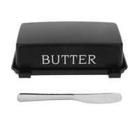 SHINEOFI Beurrier avec Couvercle Hermétique Boîte à Beurre Plastique Noire avec Couteau Intégré Rangement Compact Cuisine et Réfrigérateur Service Pratique pour Petit-Déjeuner et