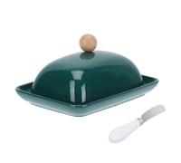 SHINEOFI Beurrier en Céramique Vert avec Couvercle Plateau Rectangulaire 1 Pièce avec Couteau à Beurre Assiette à Beurre Multifonction pour Fromage et Pâtisserie Ustensile Cuisine pour