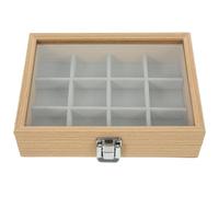 SHINEOFI Boîte à Bijoux en Bois Vintage Petit Format 12 Compartiments avec Couvercle Transparent Organiseur Portable pour Boucles D’Oreilles Colliers et Bracelets Rangement Bijoux