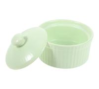 SHINEOFI Bol à Pâtisserie Céramique avec Couvercle Vert Résistant Chaleur Bol Pudding et Dessert Petit Ramequin pour Cuisine Maison Soupe et Cuisson Au Four