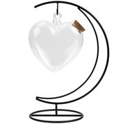 SHINEOFI Bouteille à Souhaits Décorative Transparente en Verre 14 CM Support en Fer Lune et Bouchon en Bois Récipient Suspendu pour Décoration Intérieure Pot Paysage en Verre Polyvalent