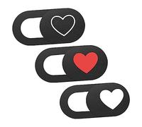 SHINEOFI Cache de Confidentialité pour Ordinateur Portable et Tablette en Abs Noir, Motif Cœur Pratique à Ouverture par Mouvement du Doigt, Lot de 3 Pièces pour Protéger Votre Sécurité