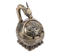 SHINEOFI Cendrier Décoratif Vintage en Métal de Style Antique Coupe-Vent avec Couvercle Portable Motif Dragon Patiné Vert pour Maison Bureau et Balcon Ornement Original pour Fumeur