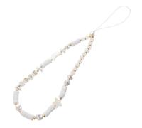 SHINEOFI Chaîne à Perles pour Téléphone Portable Femme Breloques Lune et Étoile, Dragonne de Téléphone en Pâte Polymère Blanche, Style Bohème, Bracelet Fin, Cordon Anti-perte Élégant