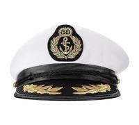 SHINEOFI Chapeau de Marin Blanc Brodé Taille M 56-58 CM Casquette Nautique Unisexe Réglable pour Costume Capitaine Marin Accessoire Fête Déguisement Yacht et Événement