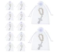SHINEOFI Chapelet de Baptême 40 Ensembles Bracelet en Bois avec Croix, Éléments de Bénédiction, Sachets en Filet Blanc, Fête de Baptême de Bébé