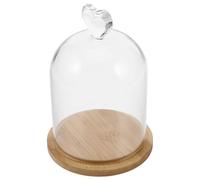 SHINEOFI Cloche en Verre Transparente avec Base en Bois Naturel Cœur Dôme Décoratif pour Fleurs Éternelles Bougie Parfumée Affichage Décoratif Maison Cloche Alimentaire Dôme D’Exposition