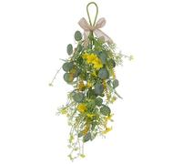 SHINEOFI Couronne Suspendue en Fer et Plastique avec Fleurs Artificielles de Marguerite et Eucalyptus Jaune, Décoration Murale Rustique Élégante pour Mariage et Printemps