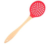 SHINEOFI Cuillère à Servir Silicone avec Manche Bois Ergonomique Résistant Chaleur Écumoire à Fins pour Filtrer Huile et Liquide Ustensile Cuisine Maison et Restaurant Rouge