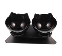 SHINEOFI Double Bol Incliné pour Chats et Chiens Bol Anti-Renversement avec Support Antidérapant Design Oreilles de Chat Alimentaire et Eau Bols pour Chiens Noir