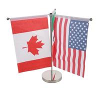 SHINEOFI Drapeau de Table International Compact en Acier Inoxydable Argenté pour Festivals et Événements Diplomatiques Base Métallique Portable