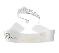 SHINEOFI Ensemble Couronne Peigne et Écharpe Satinée pour Reine du Bal Accessoires pour Décorations de Fête de Fin d'Études et Bals