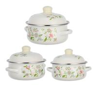 SHINEOFI Ensemble de 3 Casseroles Émaillées Miniatures Violettes avec Double Poignée Diamètres 16-18-20 CM Pots Vintage Antiadhésifs pour Cuisinière Cuisson Mijotée et Bouillons