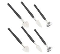 SHINEOFI Ensemble de 6 Outils de Jardinage à Main en Acier Inoxydable Noir Comprenant Truelles Pelle et Mini Râteau Kit Compact pour Plantation Entretien de Plantes D’Intérieur et