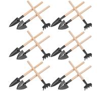 SHINEOFI Ensemble D'outils de Jardinage Portables 3 Pièces Mini pour Bonsaï, Truelle, Râteau et Pelle en Métal et Bois, Petit Format pour Repiquage et Entretien Intérieur, Kit Pratique