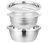 SHINEOFI Ensemble Râpe Multifonction Inox 3 Pièces Bac Égouttoir et Bassine à Légumes, Acier Inoxydable, Grand Volume, Outil la Cuisine Pratique pour Fruits, Légumes et Lavage Facile