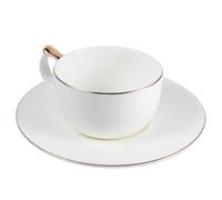 SHINEOFI Ensemble Tasse à Café en Porcelaine Fine 150 Ml avec Soucoupe Dorée, Kit Mug à Thé Céramique Blanc Élégant, Service Café 1 Pièce pour Maison, Bureau et Salon de Thé