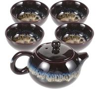 SHINEOFI Ensemble Théière et Tasses en Céramique 5 Pièces Service à Thé Décoratif Maison Théière en Céramique Artisanale de Style Antique avec Finition Unique Thé Kung-Fu Feuilles Kit