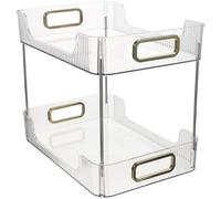 SHINEOFI Étagère de Rangement Salle de Bain Double Niveau en Pet et Acier Inoxydable, Support Organiseur Maquillage Transparent, Plateau de Rangement Polyvalent pour Comptoir,